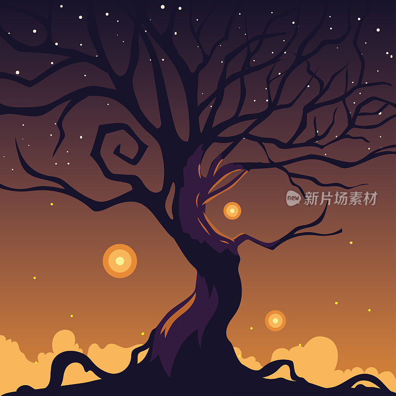 halloween dark night background with an scary tree